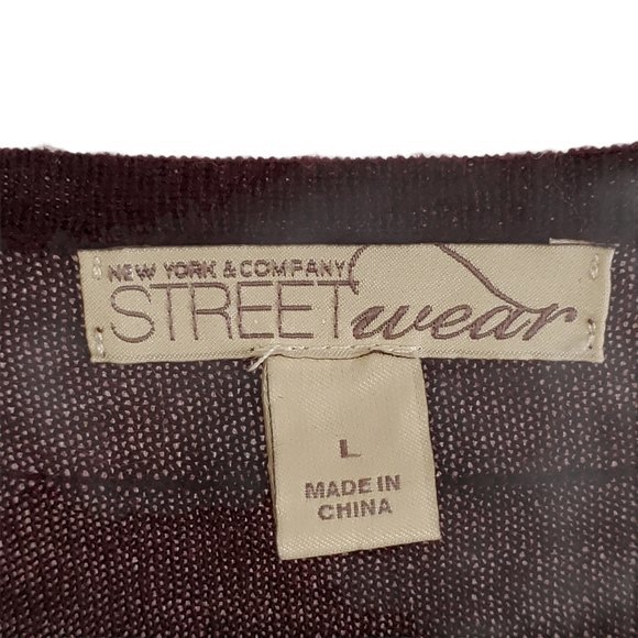 LOFT Draped Neck Burgundy Wide Stripe Sweater - Picture 6 of 7